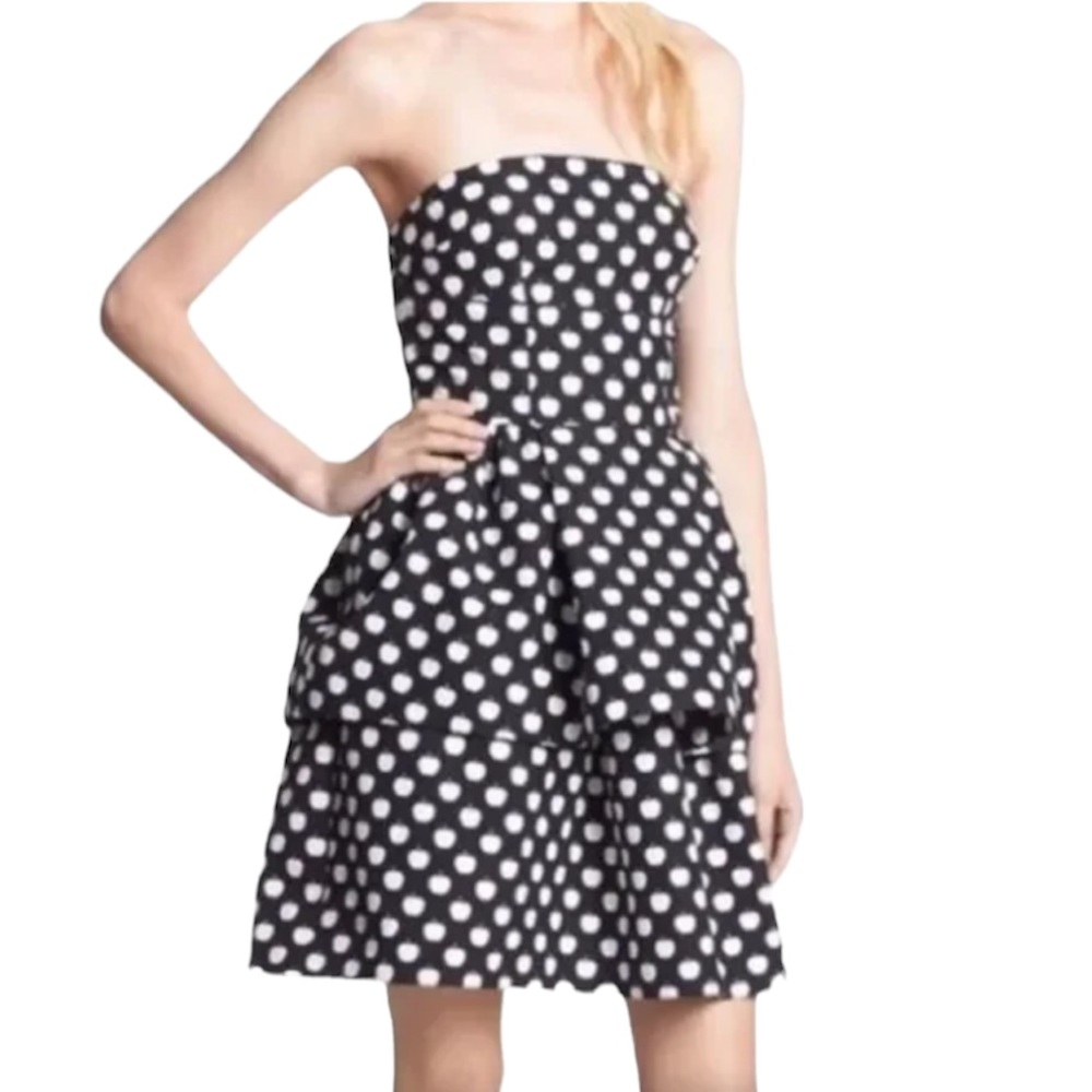 Kate Spade Black Strapless Teddy Corset Bodice Tiered Dress Apples Size 12